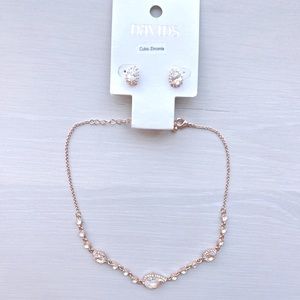 Rose gold and Crystal necklace and earring set